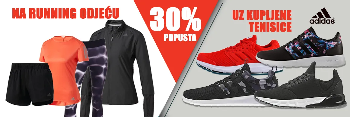Uz adidas tenisice,  darujemo vam 30% popusta na running tekstil