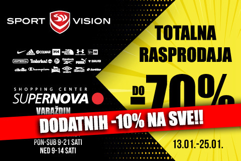 Sport Vision sportska rasprodaja do -70% u Supernova Varaždin! DODATNIH -10% NA SVE