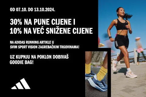 U susret Zagrebačkom maratonu u Sport Vision Zagrebačkim trgovinama ostvari popust na adidas running asortiman!