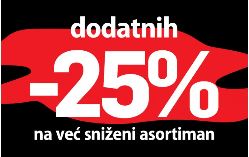 OSTVARITE -25% DODATNOG POPUSTA NA KOMPLETAN SNIŽENI ASORTIMAN SAMO U SPORT VISION TRGOVINI ARENA CENTAR!