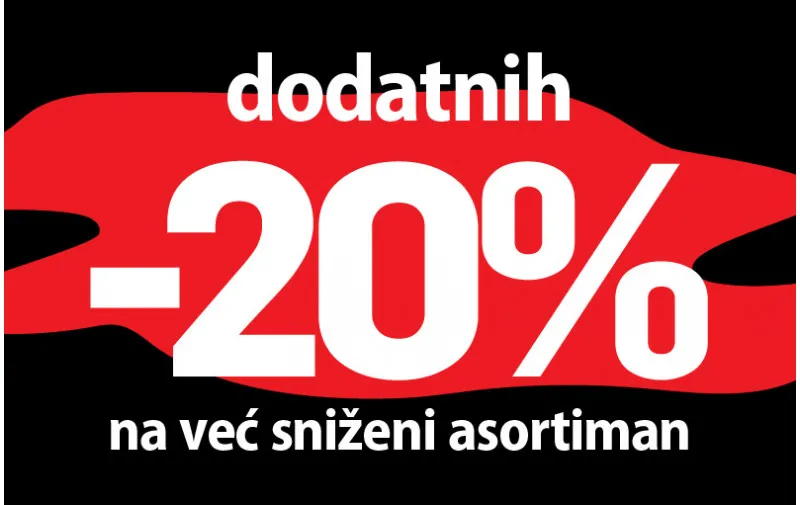 OSTVARITE -20% DODATNOG POPUSTA NA KOMPLETAN SNIŽENI ASORTIMAN SAMO U SPORT VISION TRGOVINAMA!