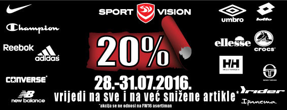 20% popusta NA SVE u odabranim Sport Vision trgovinama