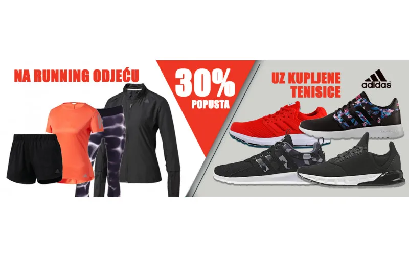 Uz adidas tenisice,  darujemo vam 30% popusta na running tekstil