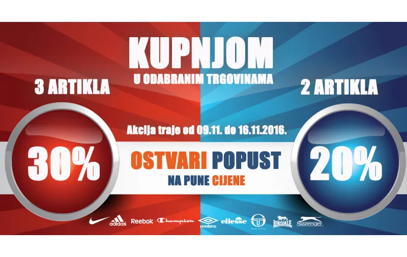 Ne propustite: 20% popusta za kupnju 2, 30% za kupnju 3 artikla