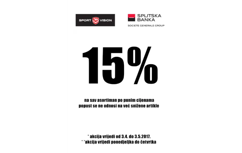 15% popusta za sve korisnike Splitske banke
