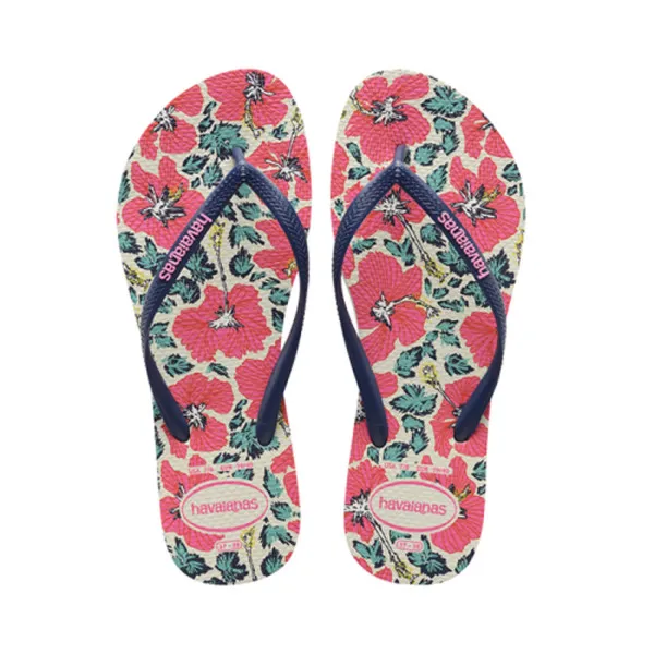 HAVAIANAS SLIM FLORAL WHITE/NAVY BLUE 